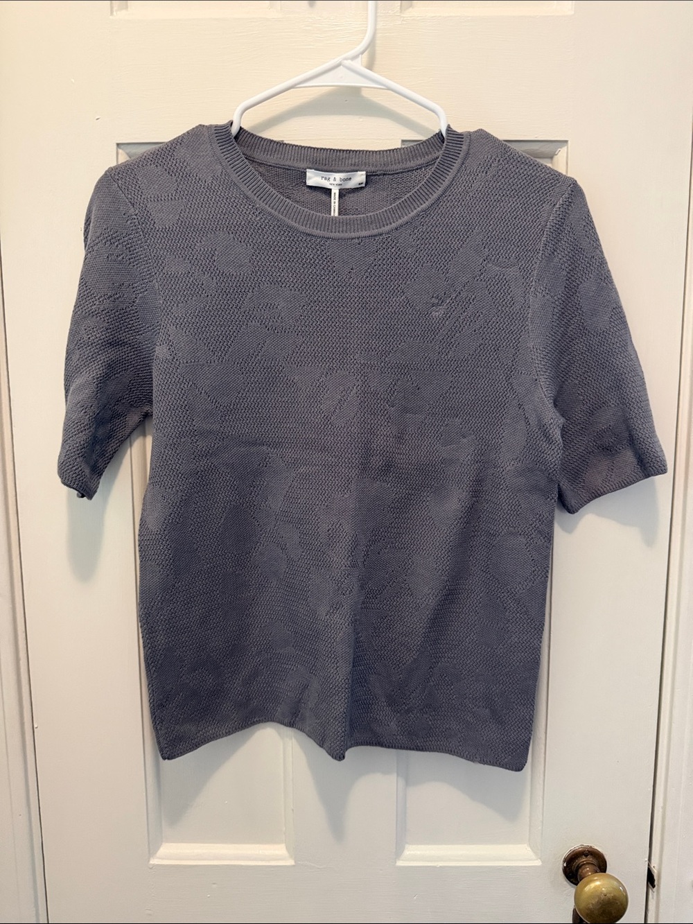 NWT rag & bone Short-Sleeve Knit Top - blueish/gray